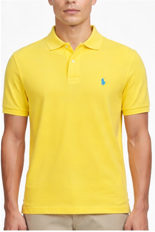 Premium yellow cotton polo t-shirt front view for men by outfitstreets