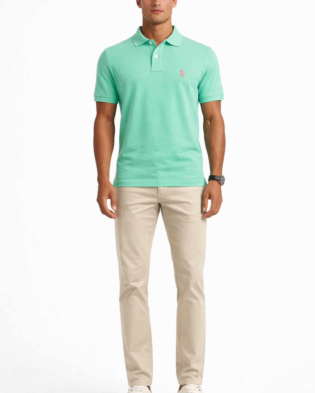 Premium sunsetgreen cotton polo t-shirt front view for men by outfitstreets