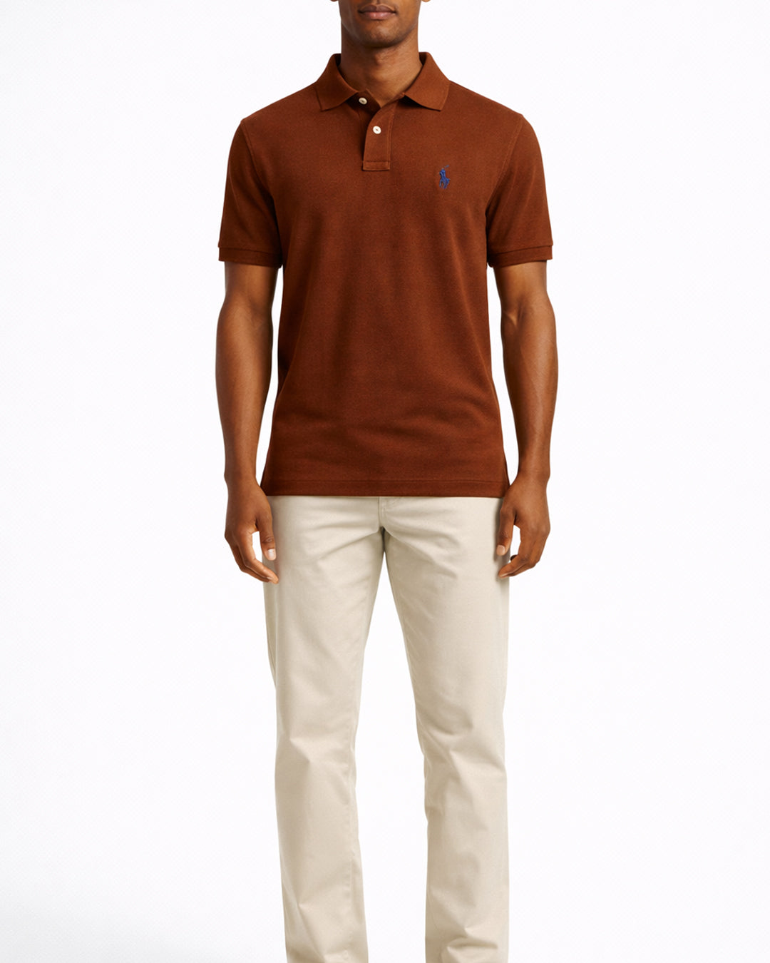 Premium brown polo t-shirt front view for men by outfitstreets
