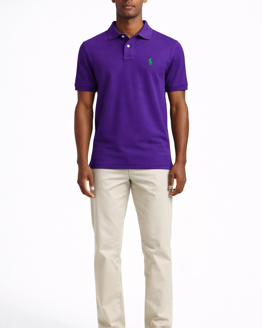 Premium chalet purple cotton polo t-shirt front view for men
