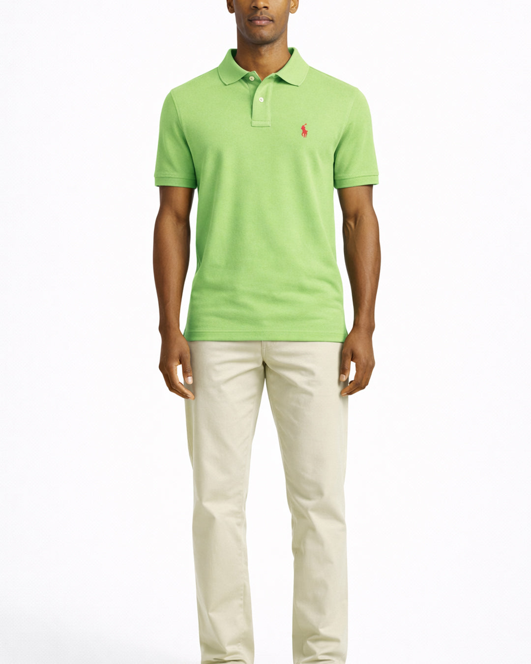 Premium lime cotton polo t-shirt front view for men