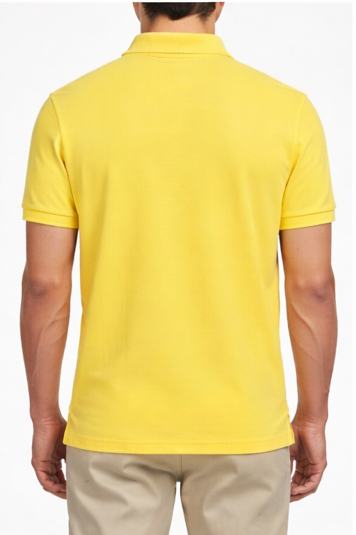 Premium yellow cotton polo t-shirt back view for men by outfitstreets