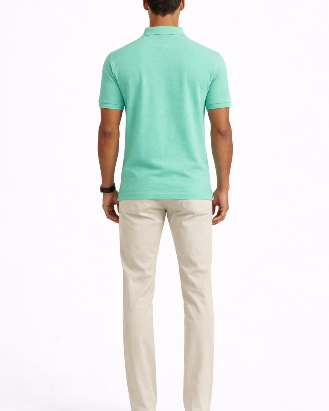 Premium sunset green cotton polo t-shirt back view for men by outfitstreets